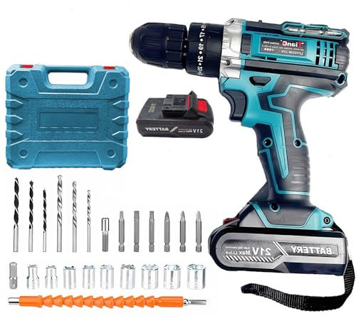 Sports flyfree Cordless Drill Driver, 21V Electric Drill Screwdriver Kit with 25+1 Torque, 2 Speed with 2 Batteries 2.0Ah, LED Light for Home and Garden DIY Project (Blue)