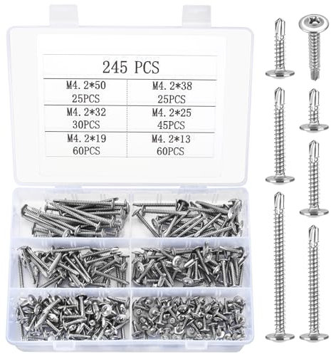 Vis Autoforeuse, 245 Pcs M4,2 Vis Autotaraudeuses, Vis à Tête Plate en Métal, Vis à Tête Cruciforme, Vis Autoperceuses à Tête Cylindrique, Vis Autoperforante pour Métal, Fixation de Tôle