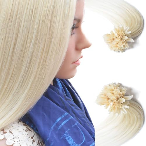 16 18 20 22 Pre Bonded Remy Human Hair Extensions-Nail Tip- 0.6g x 25strands-Grade AAA-Multi Colours (14, 60 Platinum Blonde)
