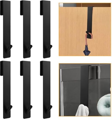 6 Stück Handtuchhalter für Duschwand 16,5cm Schwarze Duschhaken ohne Bohren Edelstahl Duschwand Halterung mit Gummi Schutz für Duschabzieher Handtücher, Handtuchhalter für Glasduschwand 6-12mm