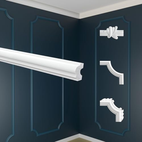 MARBET DESIGN Wandvertäfelung Styropor weiß - Segmentierte Wanddekoration XPS Stuck Dekor Kunststoff - Flachprofile Zierleiste Wandprofil Wandvertäfelung Raumgestaltung (E-19 40x21 mm, 20 Meter)