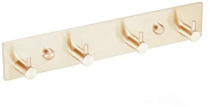 QNIIAED Coat Hooks Wall Mounted,Multipurpose Modern Stainless Steel Screw in Door Hook Metal Heavy Duty Coat Rack Row of hook Hanger Towel Robe Clothes Hat Hook for Bathroom((Brushed Gold 4 Hooks)