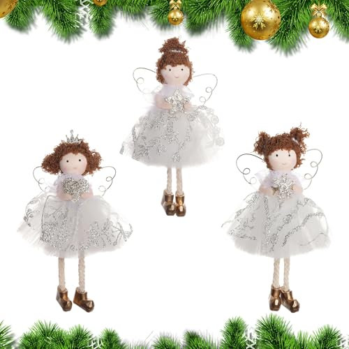 3 Pcs Christmas Angel Doll Pendant,Christmas Plush Toy Hanging Ornaments Christmas Plush Angel Doll Fairy,Cchristmas Tree Hanging Ornament for Xmas Tree Decorations Xmas Party Decor (Silver)
