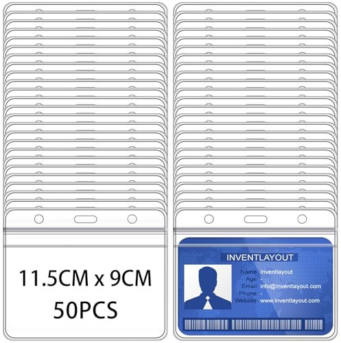 FZENeast 50 Stück Kartenhüllen, Extra Dick Transparente Wasserdicht Horizontal Namensschild Ausweishüllen für Ausweise Karten Schule(11.5x9CM)
