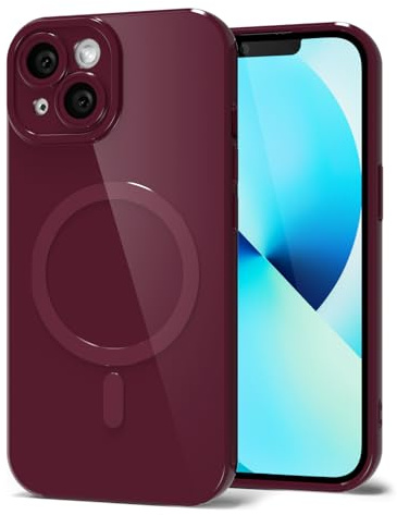 Svanove Coque de téléphone magnétique en silicone pour iPhone 13 Mini - Compatible avec Magsafe - Mignon pour femme - Brillant - Fin en plastique dur - Protection pour appareil photo - Bordeaux