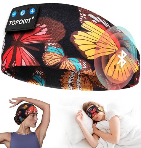 TOPOINT Sleep Headphones Headband Bluetooth 5.4, Sports Headband Earphones Sleeping Bluetooth Wireless with USB C for Women Men Sports Gifts Workout Jogging Yoga Insomnia Air Travel Meditation