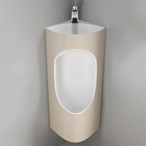 ZDMZR Eck Urinale für Herren Badezimmer, Urinal mit Wasserhahn Und Waschbecken, Automatische Sensor Wasserhähne, Keramik Urinale, Auslaufsicheres Männliches Urinal(Beige)