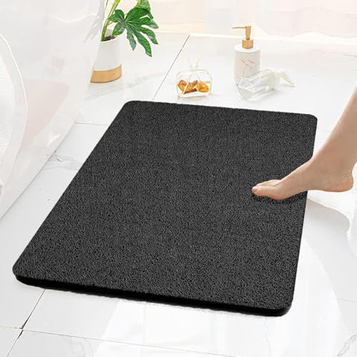 Tapis de Douche Antidérapant Huamirra, Loofah Tapis de Bain en Silice, Noir, 60 x 40 cm, Rectangulaire