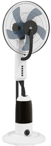 HOMCOM Ventilatore Nebulizzatore Silenzioso da 120 cm su Ruote, 90 W, 3 Velocità, Oscillazione a 70°, Testa Inclinabile, Serbatoio dell'Acqua da 2,8 L, Bianco