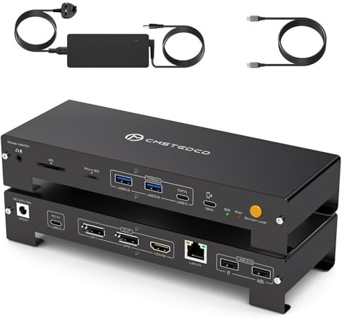 PVBCTCSID Laptop Docking Station 3 Monitors 15-in-1 for Windows USB C Thunderbolt Dock Triple Display 4K60Hz PD100W QC18W 10Gbps USB/SD&TF/Audio/Ethernet/Screen Lock with 120W Power Supply