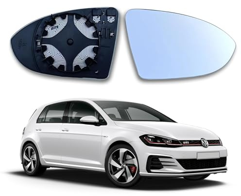 Spiegelglas Golf 7 Rechts Beheizbar,Golf 7 Spiegelglas-Rechts,Beheizbare Spiegelglas,Golfs 7 Außenspiegel,Asphärisch Passend für Beifahrerseite Ersatzspiegelglas Außenspiegel mit Trägerplatte
