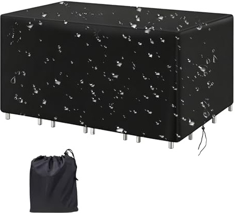 Outdoor Furniture Covers Waterproof, Rattan Garden Table Covers Waterproof Square/Rectangular Patio Outdoor Furniture Cover for Patio Table Chairs Sofa Bistro Set - Black, 154Lx106Wx24H