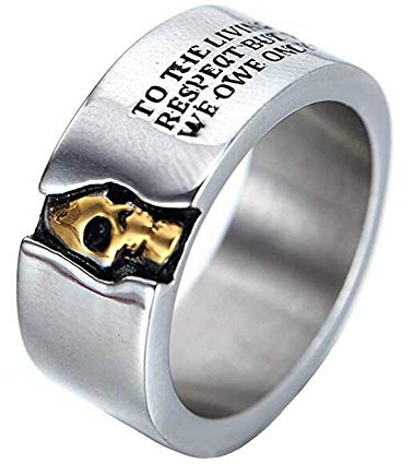 HIJONES Herren Edelstahl Cool Rock Halbe Gesicht Schädel Biker Ring Mit Zitate 10 Mm Breite Band