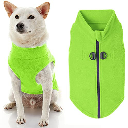Gooby Fleece-Hundepullover mit Reißverschluss – Limettengrün, Größe XS – warme Fleece-Hundejacke mit Dual-D-Ring-Leine – Winterpullover für kleine Hunde, Jungen und mittelgroße Hunde