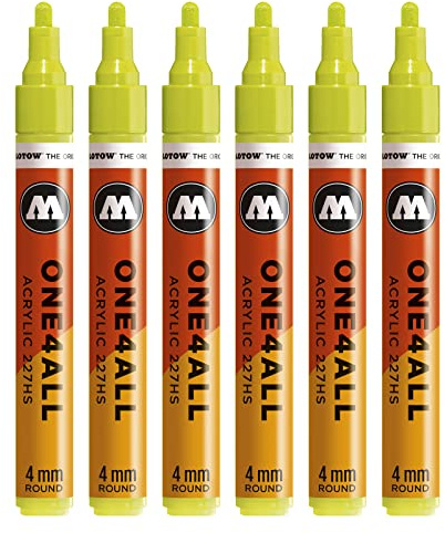 Molotow One4All 227HS Acryl Marker (4,0 mm Strichstärke, hochdeckend und permanent, UV-beständig, für fast alle Untergründe) 6 Stück Farbe 236 giftgrün | 4,0 mm Strichstärke, hochdeckend und permanent, schnell trocknend, UV-beständig, nachfüllbar, für fast alle Untergründe