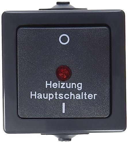 Kopp NAUTIC Heizungsschalter in Anthrazit - Heizungsnotschalter Aufputz mit 10AX Schaltvermögen - Sicherer IP44 Feuchtraum-Schalter-Aufputz - Hochwertiger Schalter mit Kontrollleuchte 250V~