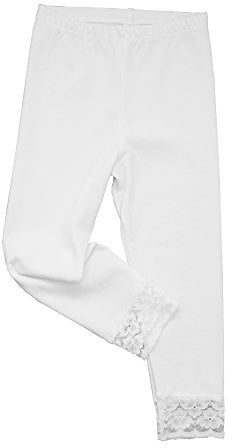 HERMKO 52722 Mädchen Capri-Leggings mit Raschelspitze am Abschluss, Farbe:weiß, Größe:164