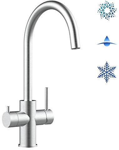 Rubinetto cucina 5 vie per sistemi acqua gasata/aromatizzata e filtro depurazione - finitura spazzolata