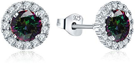 JO WISDOM Ohrstecker Silber 925 Damen Runde Ohrringe Stecker mit 3A Zirkonia Kristall Regenbogen Mystic Topaz Farbe,Schmuck für Frauen
