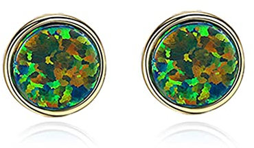 Purmy Opal Ohrringe Silber 925,Ohrstecker Damen Runde Form,Oktober Geburtsstein Modeschmuck für Frauen Grüner Opal