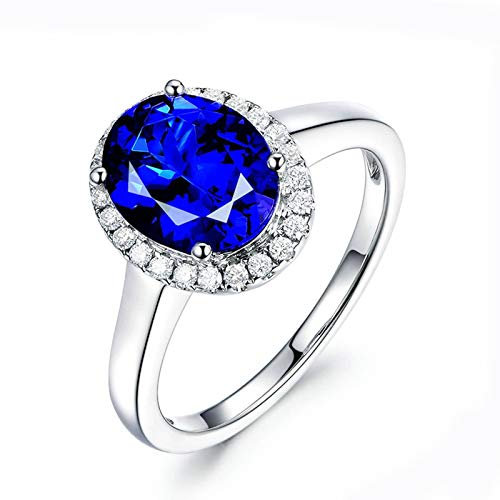 Bishilin Trauringe 750 Weißgold Halo mit 2.09ct Oval Tansanit Eheringe Nickelfrei Hochzeitsring Diamant Gr. 57 (18.1)