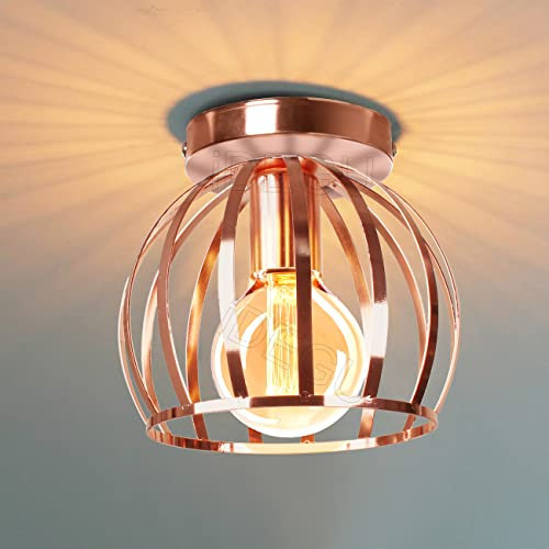 iDEGU Vintage Deckenleuchte Industrielle Deckenlampe Ø20 cm Geometrisches Käfig Design Lampenschirm Retro Deckenleuchte E27 Beleuchtung für Schlafzimmer Küche Wohnzimmer, Roségold