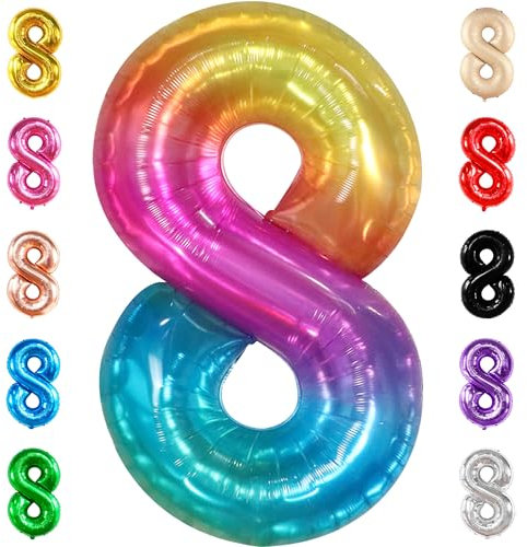 KatchOn, Riesiger Regenbogen Ballon Zahl 8 - 40 Zoll | 8 Luftballons für Geburtstag Mädchen Regenbogen 8 Ballon Nummer | 8. Tie Dye Geburtstagsdekorationen für Mädchen | 8 Zahlenballons für