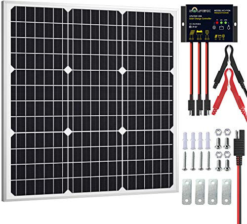 SOLPERK Kit de panneau solaire 50 W 12 V, chargeur de batterie solaire avec contrôleur étanche amélioré pour bateau, voiture, camping-car, moto, automobile (sans support de montage)