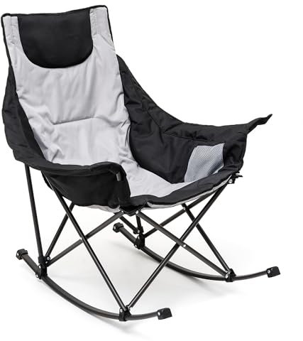 SUNNYFEEL Folding Camping Rocking Chair, Heavy Duty Recliner for Lawn/Outdoor/Picnic/Lounge/Patio(Grey)