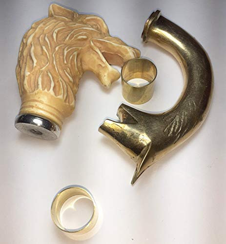 Ganga Nautical 2 pic Fox & Lion Head Handle Wooden Walking Stick Cane Vintage Designer Handmade Brass & Plastic