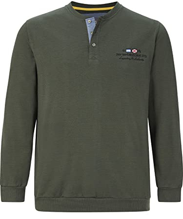 Jan Vanderstorm Herren Sweatshirt Viljar aus 100% Baumwolle | dünner Stoff mit Waffel-Struktur | Serafino-Shirt ohne Kragen Oliv, L - 52/54