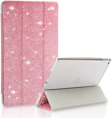 Glitter iPad 7th/8th/9th Generation 10.2 Inch Sparkle Flip Stand Smart Case Cover, Sparkle Flip Stand Smart with Auto Sleep/Wake/Transparent PC Back Cover for iPad 2020/2021
