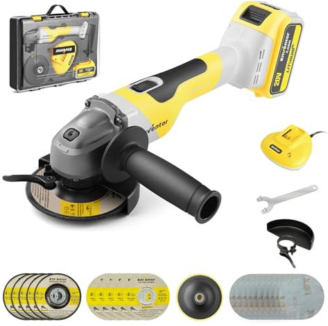ENVENTOR 20V Brushless Smerigliatrice Angolare a Batteria, 10000RPM, Diametro del Disco 115mm, Batteria al Litio da 4.0Ah, Smerigliatrice a Batteria per Tagliare, Levigare e Lucidare