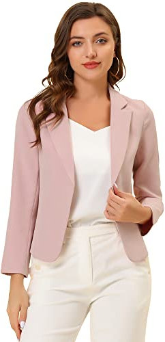 Allegra K Blazer Femme Imprimé Fleuri Veste de Costume d'affaires Décontracté à Revers Cranté Coupe Cintré Blazer de Bureau Floral Rose Uni L