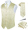 Rithern Herren Weste Paisley Floral Jacquard Seide Krawatte Einstecktuch Taschentuch Set mit Manschettenknöpfen und Krawattenklammer Set für Hochzeitsfeier Anzug Weste Set Beige L