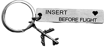 Stfery Schlüsselanhänger Zubehör, Autoschlüsselanhänger Edelstahl Langschild mit Gravur Remove Before Flight Silbereinsatz Geschenk