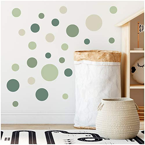 yabaduu Kreise Set 120 Stück Punkte Wandtattoo Kinderzimmer Schlafzimmer Babyzimmer Aufkleber Folie Deko Selbstklebend für Junge Mädchen Pastell Y068 (Y068-12 Waldgrün)