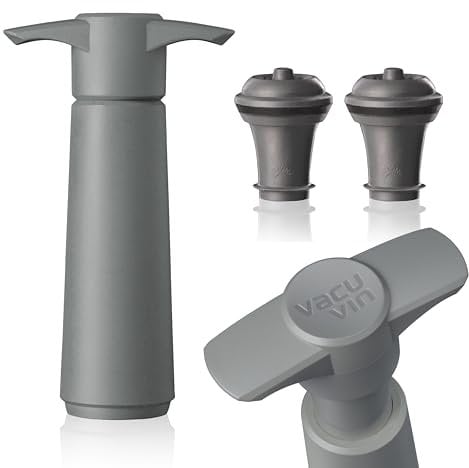 Vacu Vin Wine Saver Pumpe Grau mit Vakuum-Weinverschluss - Halten Sie Ihren Wein bis zu 10 Tage frisch - 1 Pumpe 2 Stopfen - Wiederverwendbar - Hergestellt in den Niederlanden