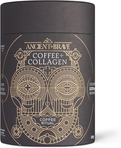 Ancient + Brave Coffee Collagen Powder 250g | 25 Servings | Collagen Coffee | Bovine Collagen Peptides & Ashwagandha| High Protein | Organic Brazilian Santos Coffee| Easily Digestible & Highly Absorbable