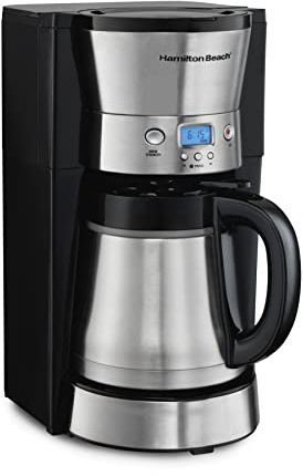 Hamilton Beach Programmable Coffee Maker with 10 Cup Thermal Carafe, 3 Brewing Options, Auto Shutoff & Pause and Pour, Stainless Steel (46899R)