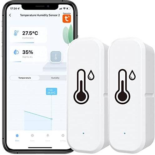 Sensor de termómetro higrómetro WiFi Tuya de 2 piezas, con grabación de aplicación, recordatorio de batería baja, sensor de termómetro inteligente funciona con Alexa, Tuya y Smart Life, para el hogar