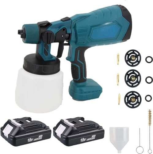 Akku Farbsprühsystem, kompatibel mit Makita 18V Akkus, Elektro Lackierpistole mit 3 Düsen und 3 Spritzmuster, 1000ml farbsprühgerät, zum Streichen von Wänden Sprühgerät(2x3.0Akku und DC18RC Ladegerät)