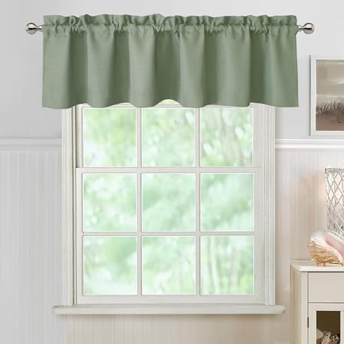 Chyhomenyc Mantovana per finestre, in finto lino, semitrasparente, per cucina, bagno, bar, lavanderia, cantina, 152 x 35 cm, 1 pezzo, colore: verde salvia