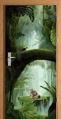 HUBDECO Türwandbild - Selbstklebende Türaufkleber - Wandbilder Aufkleber - Fantasi, Kunst, Leinwand Tapete - Türaufkleber - für Türen, Möbel, Schränke, Spiegel - 88x200cm - Dschungel
