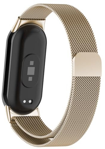 Milanaise Magnetic Armbänder für Xiaomi Smart Band 9/8 Armband Damen Herren,Magnet Edelstahl Milanese Loop Metal Uhrenarmband Verstellbar Sport Ersatzarmband für Xiaomi Miband 8/Mi Band 9,VintageGold