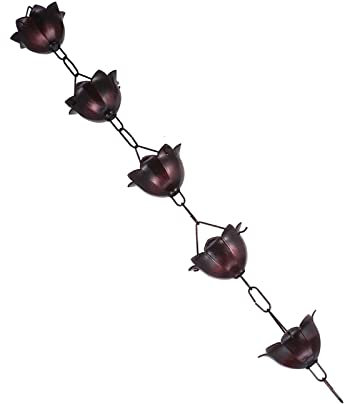 Metall-Regenkette, 1 m, Kupfer-Regenkette für Dachrinnen, dekorative Regenketten für draußen, Blumen-Stil, Regenfänger, moderne Regenkette für Fallrohr für Garten, Hof, Regenwassernutzung (Farbe: Kaff