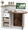 SFAREST Reception Desk, Wooden Front Cashier Table with Open Shelf and Lockable Function, Modern Retail Corner Computer Desk for Salon Office Restaurant (White + Rustic Brown)