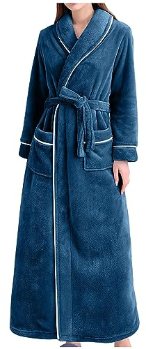 Zeiayuas Ladies Dressing Gown Soft Plush Bath Robe for Women Housecoat Plush Fleece Loungewear Fluffy Super Soft Bathrobe Long Robe Winter Warm Cozy Bath Robe Nightwear with Pocket Gifts for Her