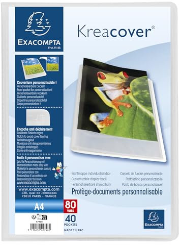 Exacompta - Ref. 5748E – Packung mit 5 Klarsichthüllen von Kreacover Chromaline – 40 Hüllen aus glattem Kristall – 80 Seiten – für A4 – Maße: 24 x 32 cm – Deckel aus halbfestem Polypropylen – Farbe