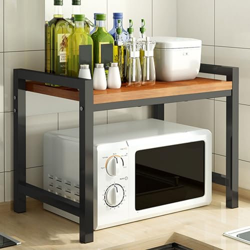 Dxcaicc Rejilla para Horno De Microondas,Soporte De Estante De Microondas De Madera De 2 Niveles para Encimera,Organización De Mostrador De Cocina para Utensilios,Condimentos,A